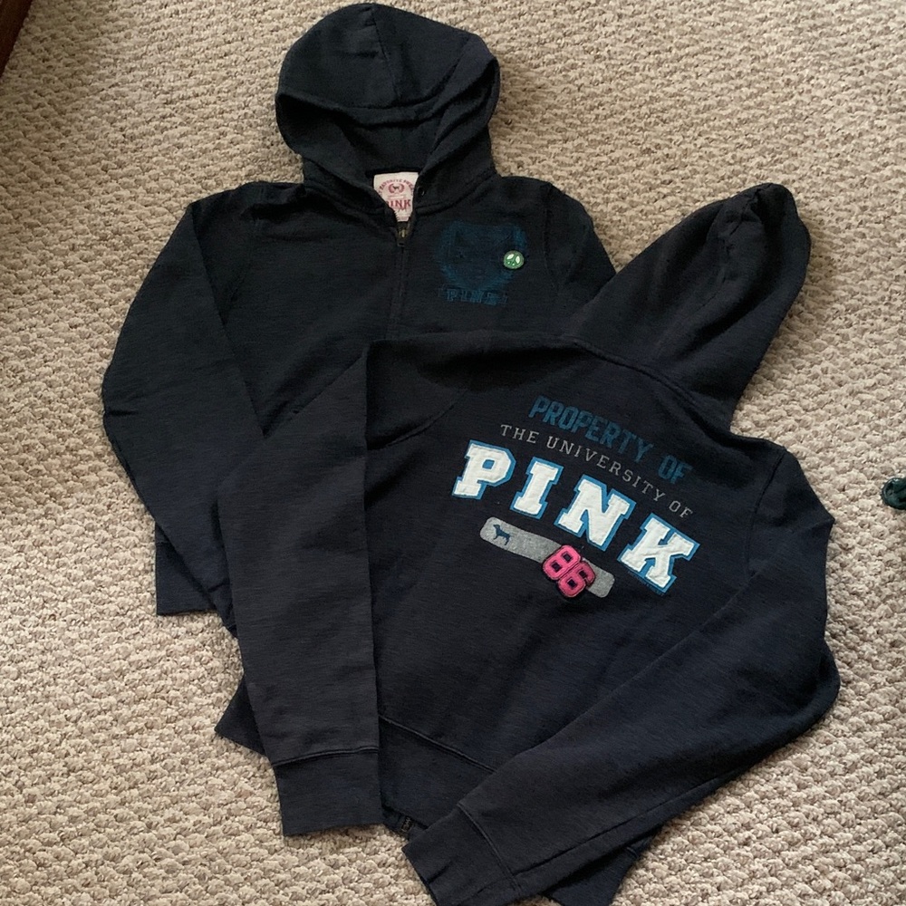 Pink Victoria's Secret Charcoal Hoodie with Pink Logo Tag